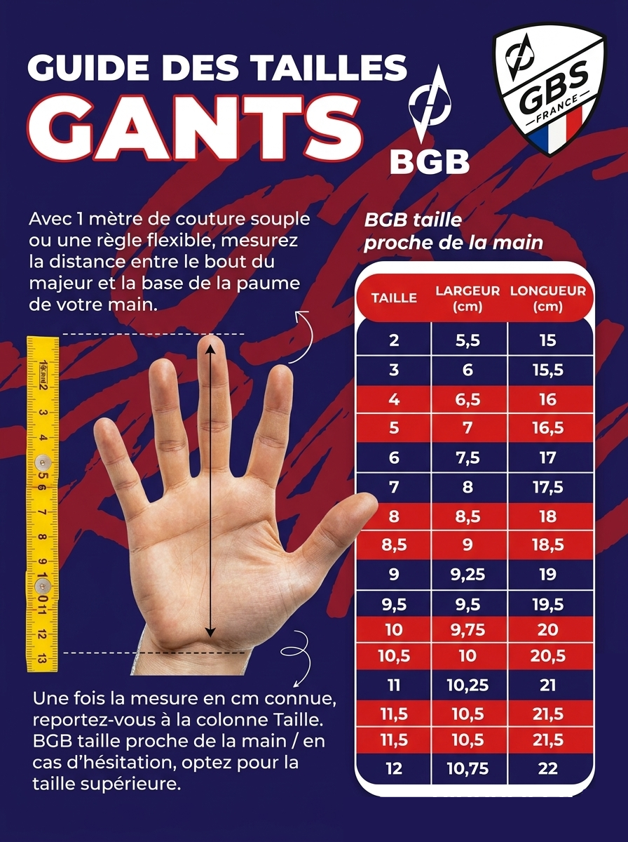 Guide des tailles gants de gardien BGB